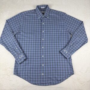 Peter Millar Shirt Mens MediumBlue Plaid Button Down Cashmere Blend Soft Comfort